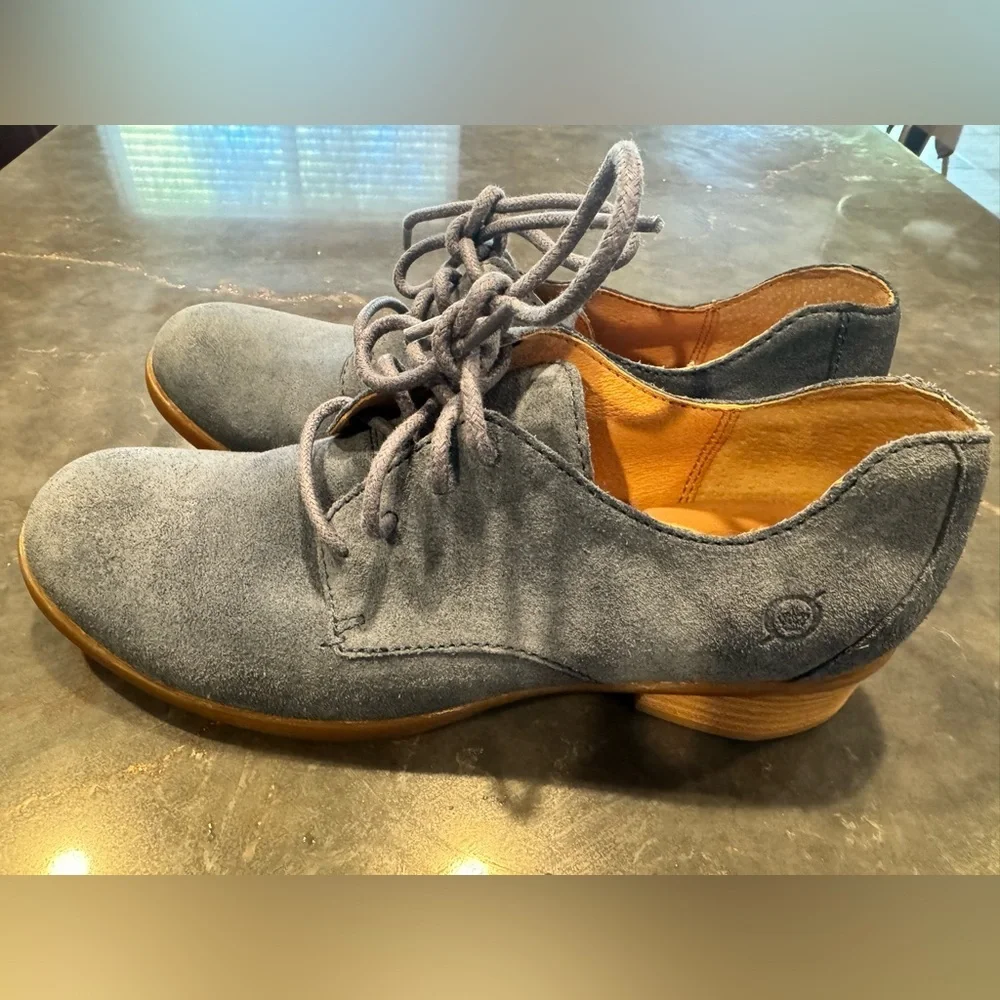 Born Blue Suede Oxford Shoes Women's 7 Leather Preppy‎ Dark Academia